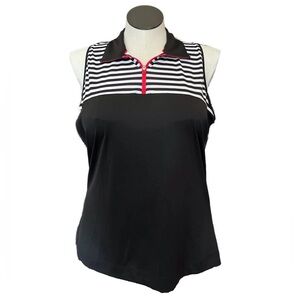 Slazenger Black & White Striped Polo Sleeveless Top(M)
